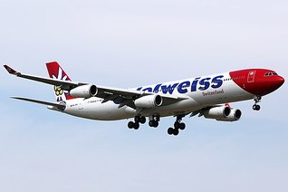 Edelweiss Air Airbus A340-300 on finals at Zurich