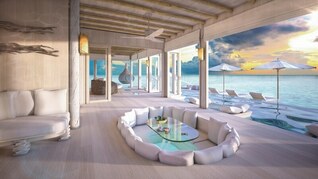 Soneva Jani Wasser Villas Wohnbeispiel Wohnzimmer mit Pool